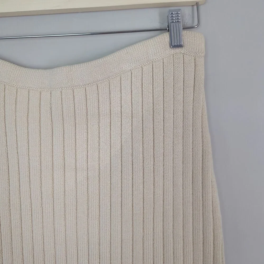 Tory Burch NWT Midori Ribbed Knee Length Sweater Knit Skirt Cream Medium